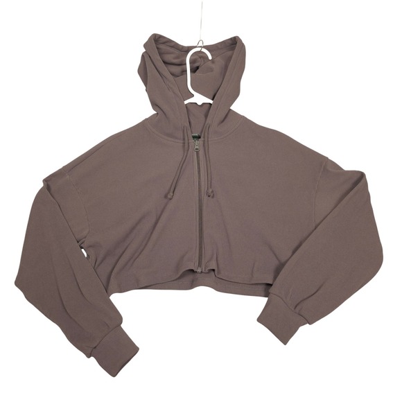 wild fable Tops - Wild Fable Ribbed Cropped Zip Hoodie Womens Size M Gray Brown